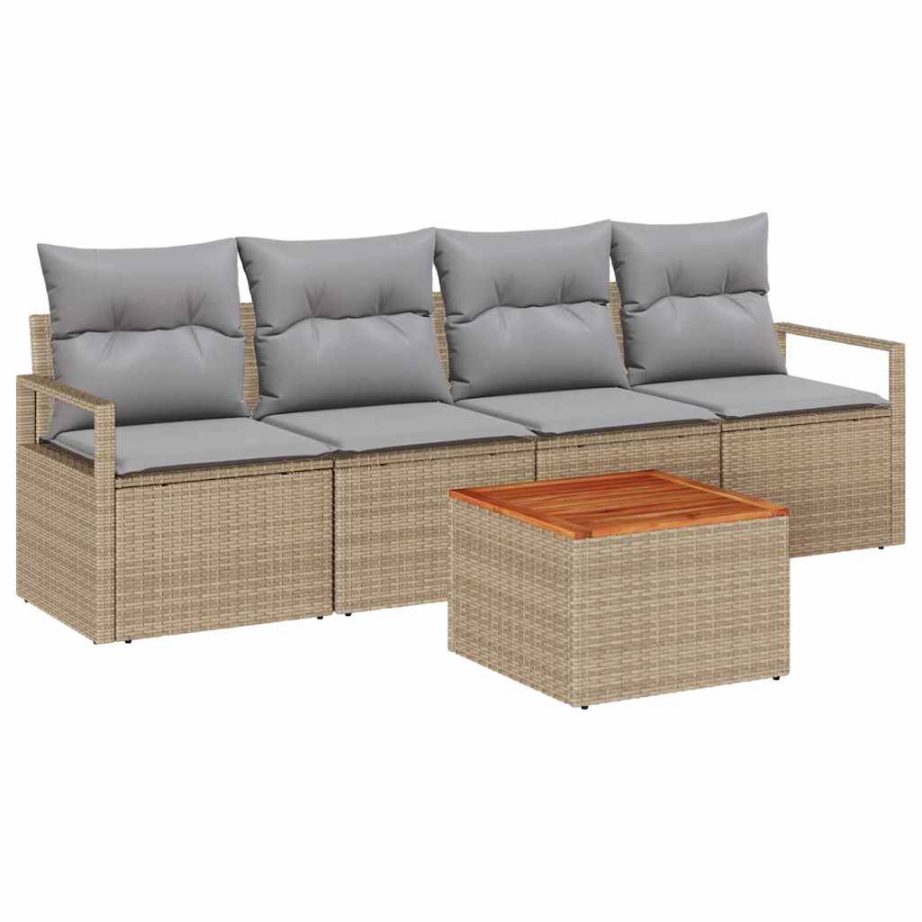 Ensemble de canapé de jardin avec coussin 5 pcs Beige polyrotin