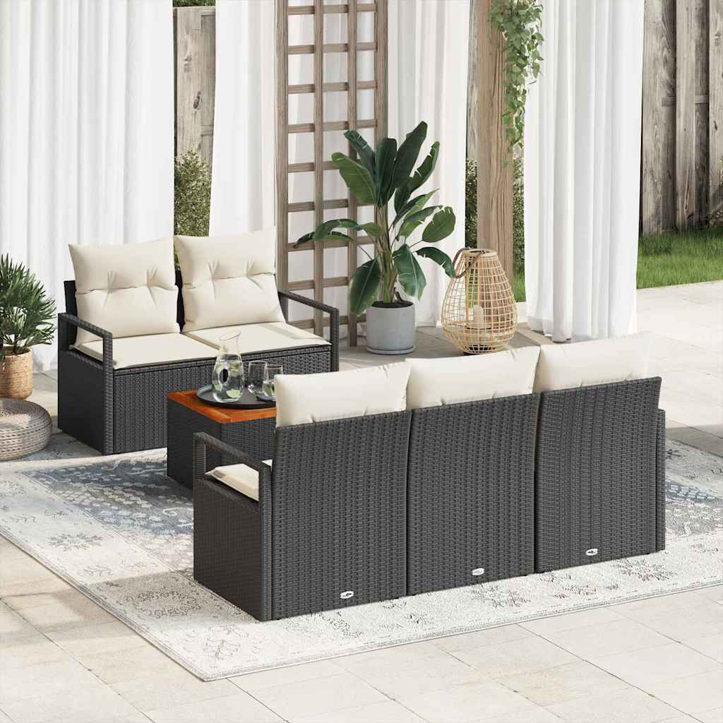 Ensemble de canapé de jardin avec coussin 6 pcs Noir polyrotin