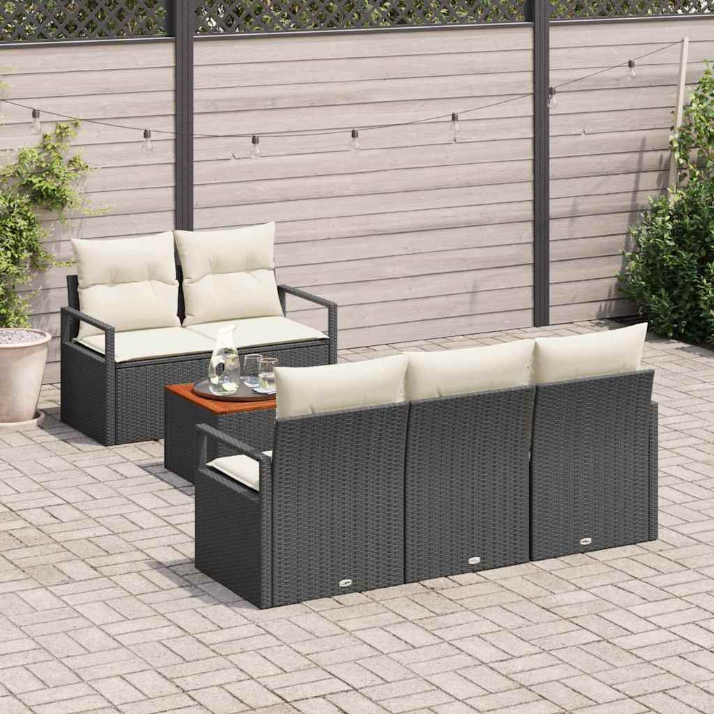 Ensemble de canapé de jardin avec coussin 6 pcs Noir polyrotin