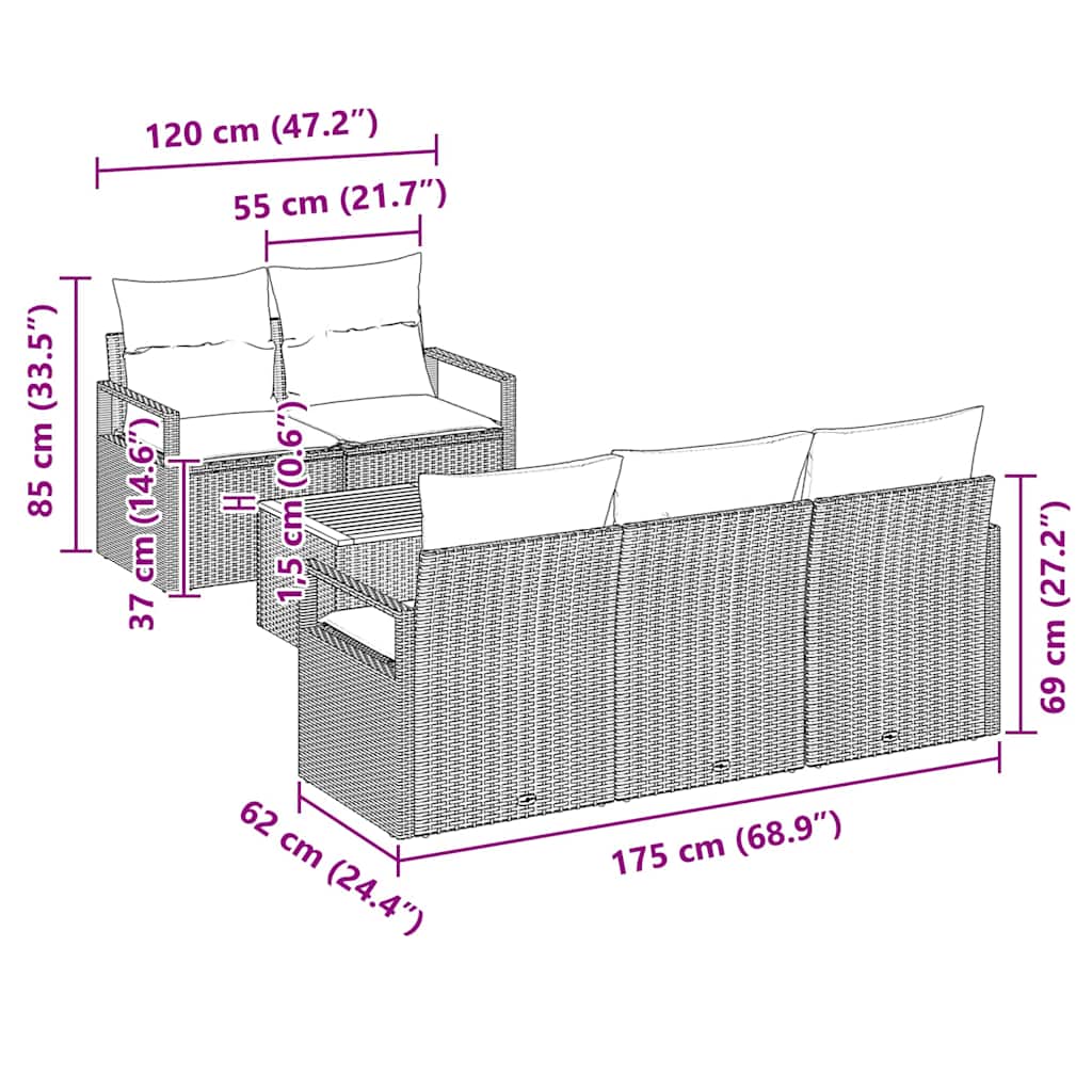 Ensemble de canapé de jardin avec coussin 6 pcs Gris polyrotin - XIOS