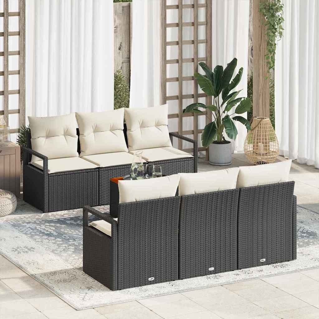 Ensemble de canapé de jardin avec coussin 7 pcs Noir polyrotin