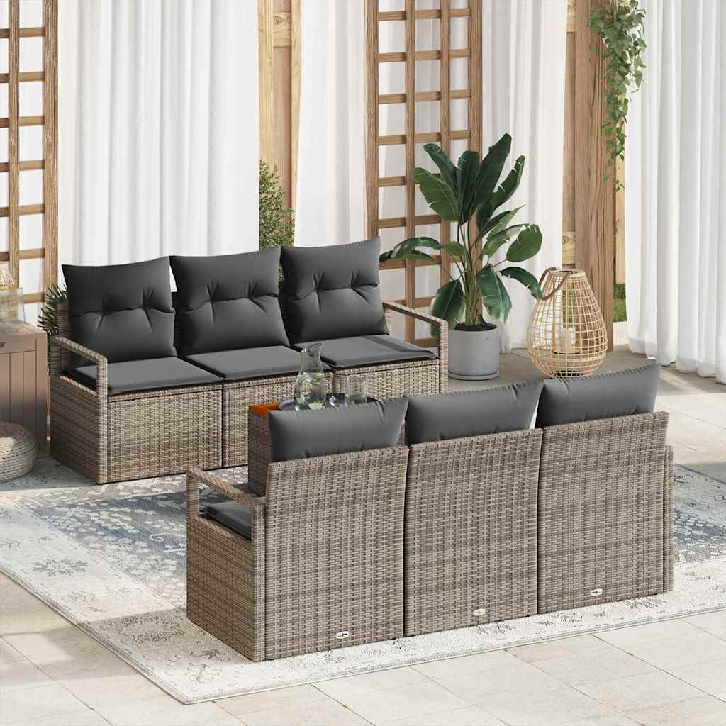 Ensemble de canapé de jardin avec coussin 7 pcs Gris polyrotin