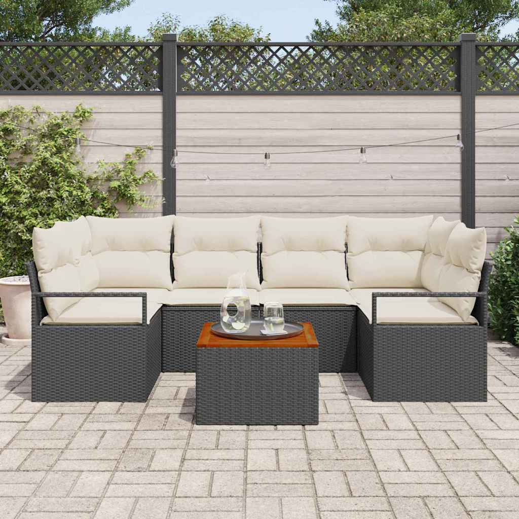 Ensemble de canapé de jardin avec coussin 7 pcs Noir polyrotin