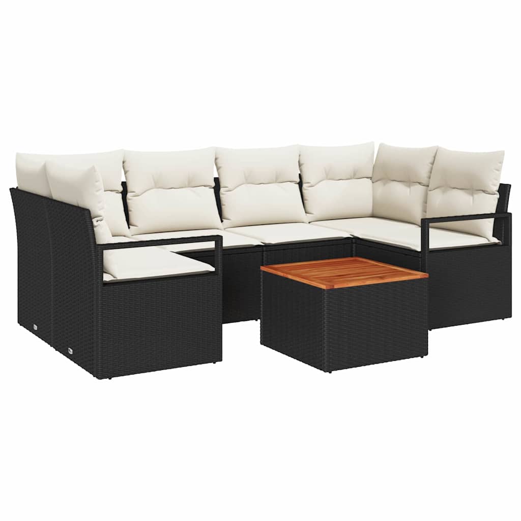 Ensemble de canapé de jardin avec coussin 7 pcs Noir polyrotin