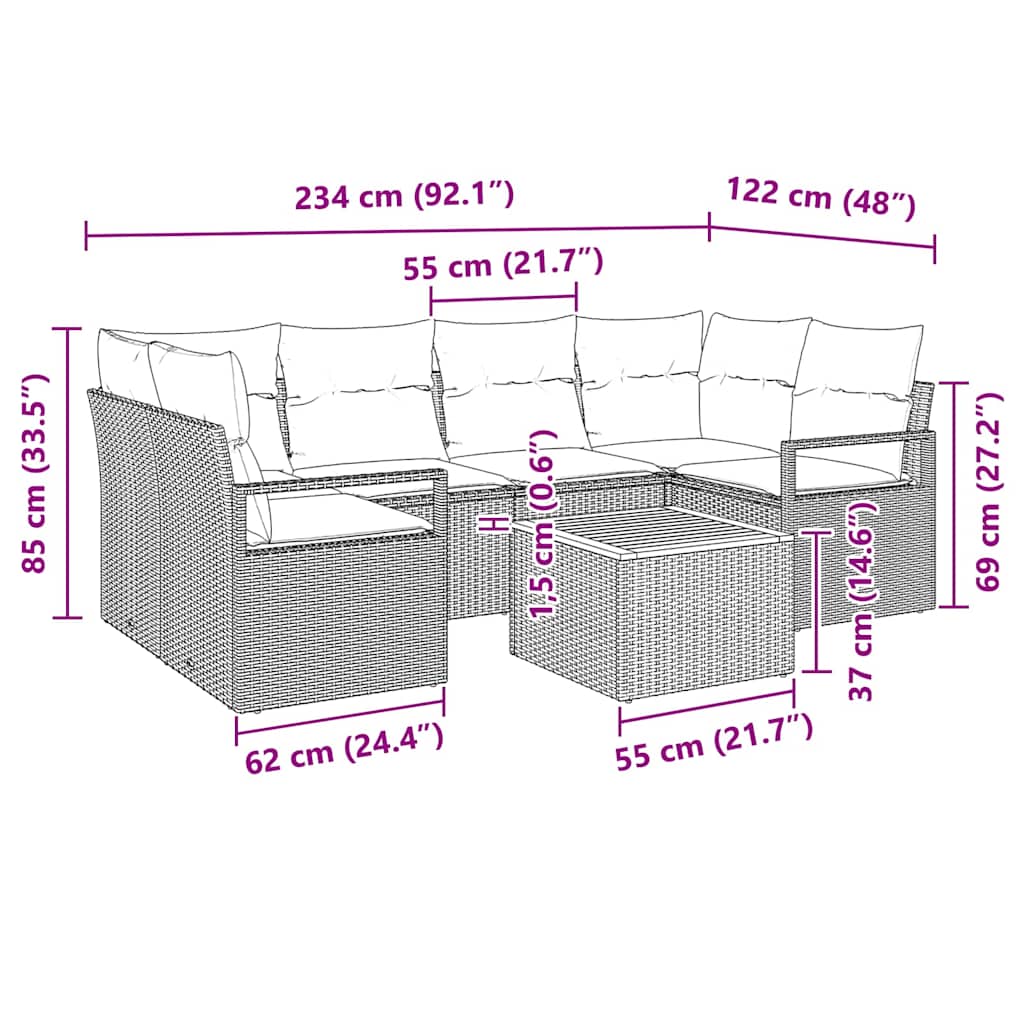 Ensemble de canapé de jardin avec coussin 7 pcs Noir polyrotin