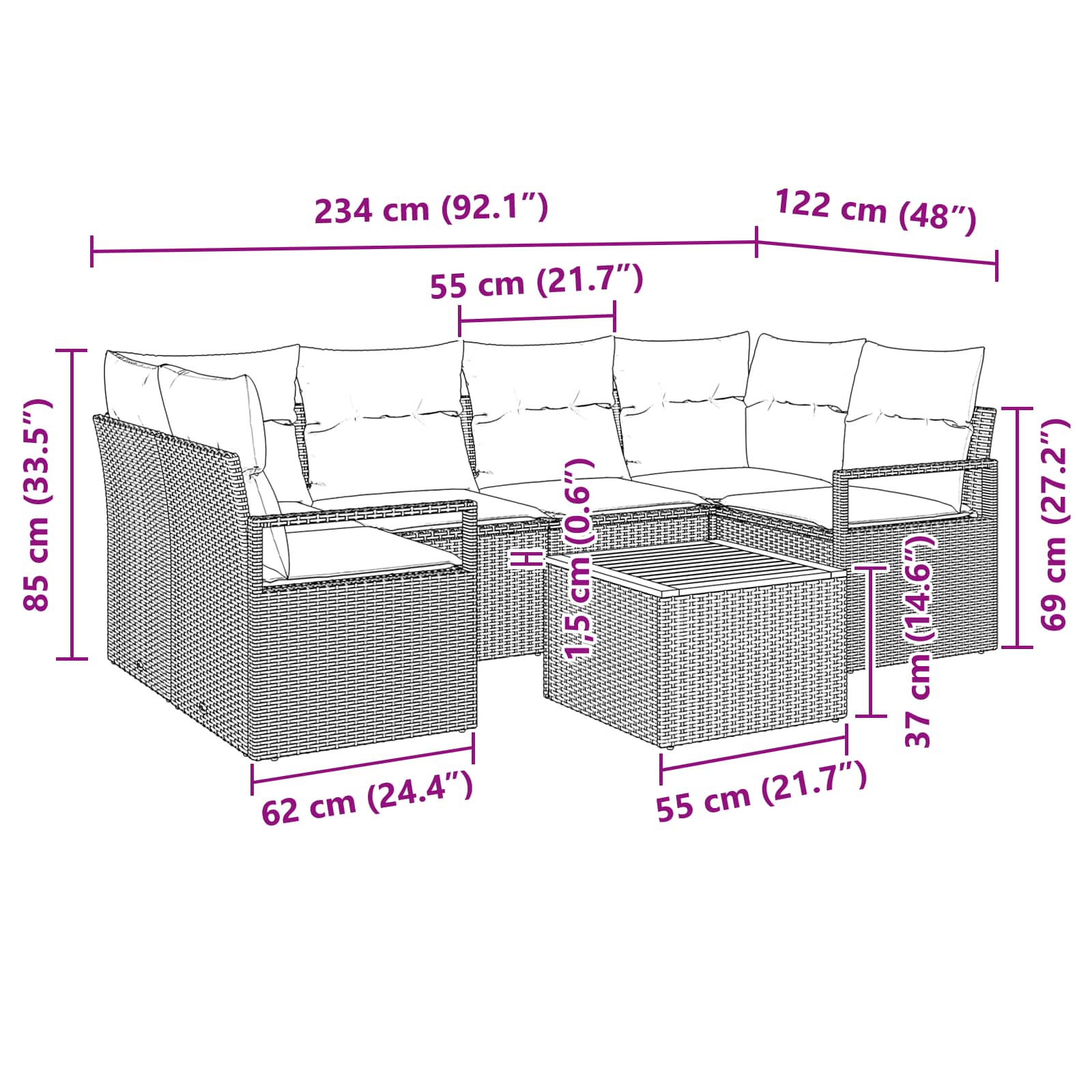 Ensemble de canapé de jardin avec coussin 7 pcs Noir polyrotin