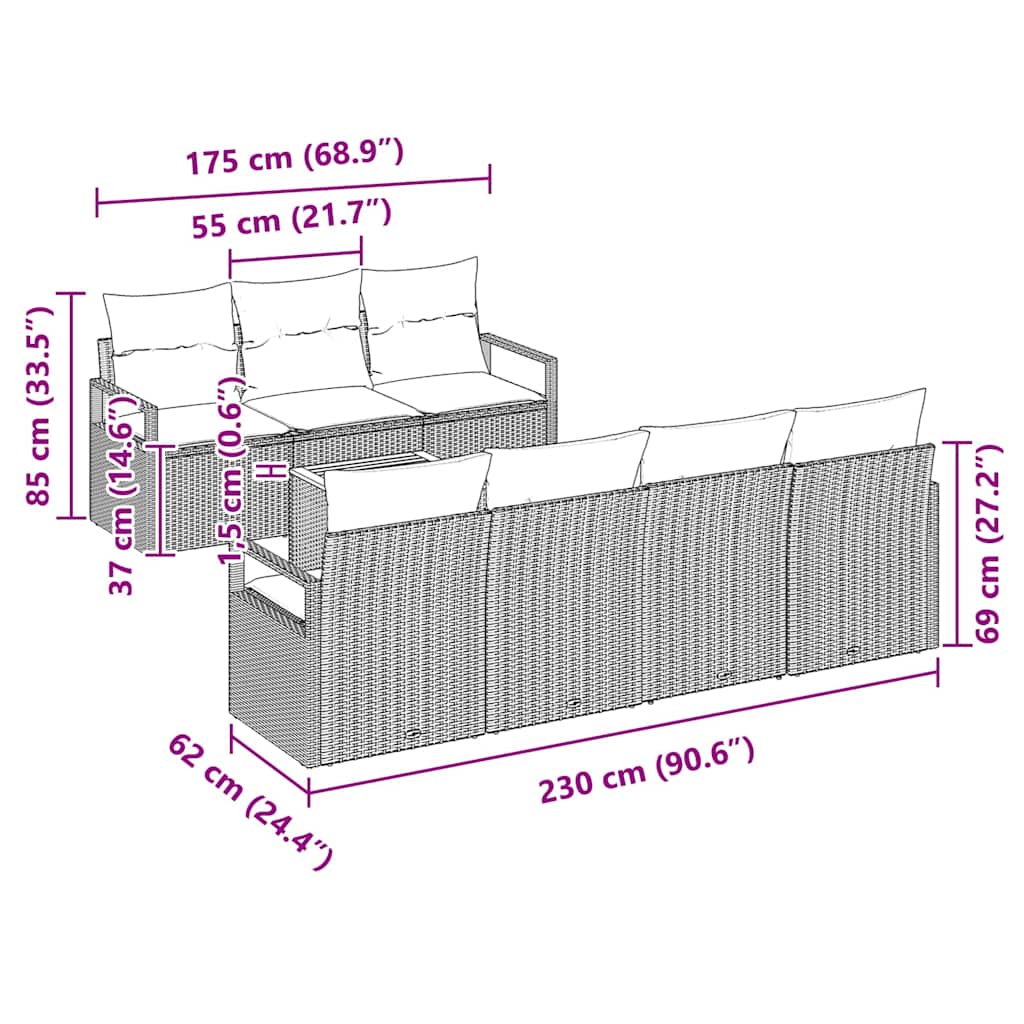 Ensemble de canapé de jardin avec coussin 8 pcs Noir polyrotin