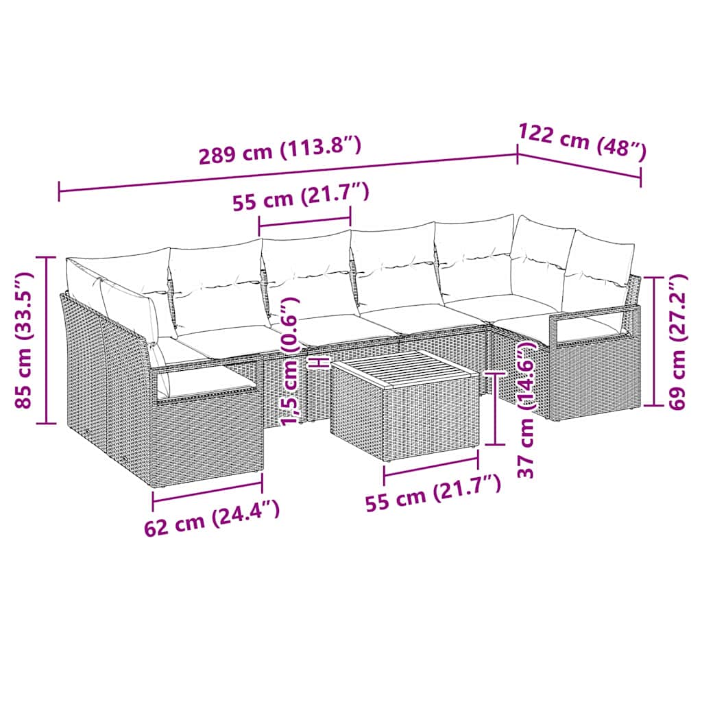 Ensemble de canapé de jardin avec coussin 8 pcs Noir polyrotin