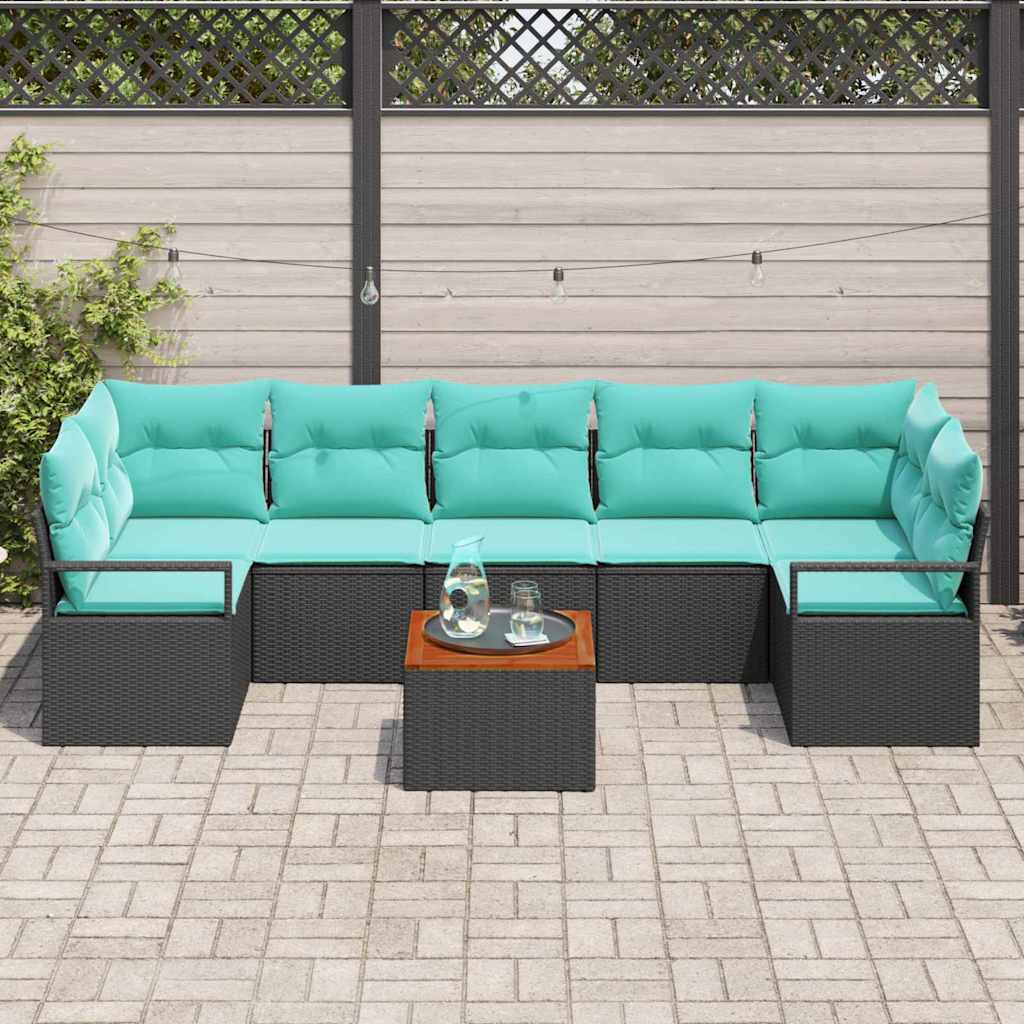 Ensemble de canapé de jardin avec coussin 8 pcs Noir polyrotin