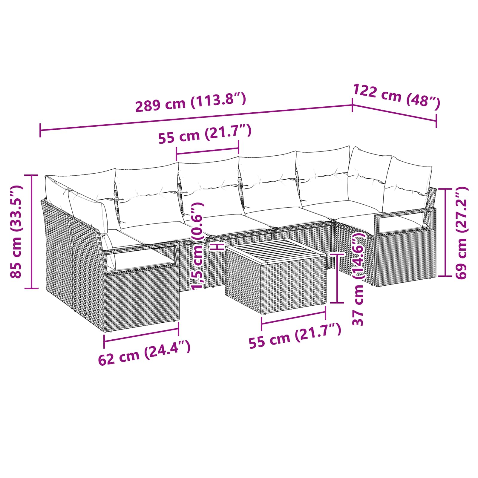 Ensemble de canapé de jardin avec coussin 8 pcs Noir polyrotin