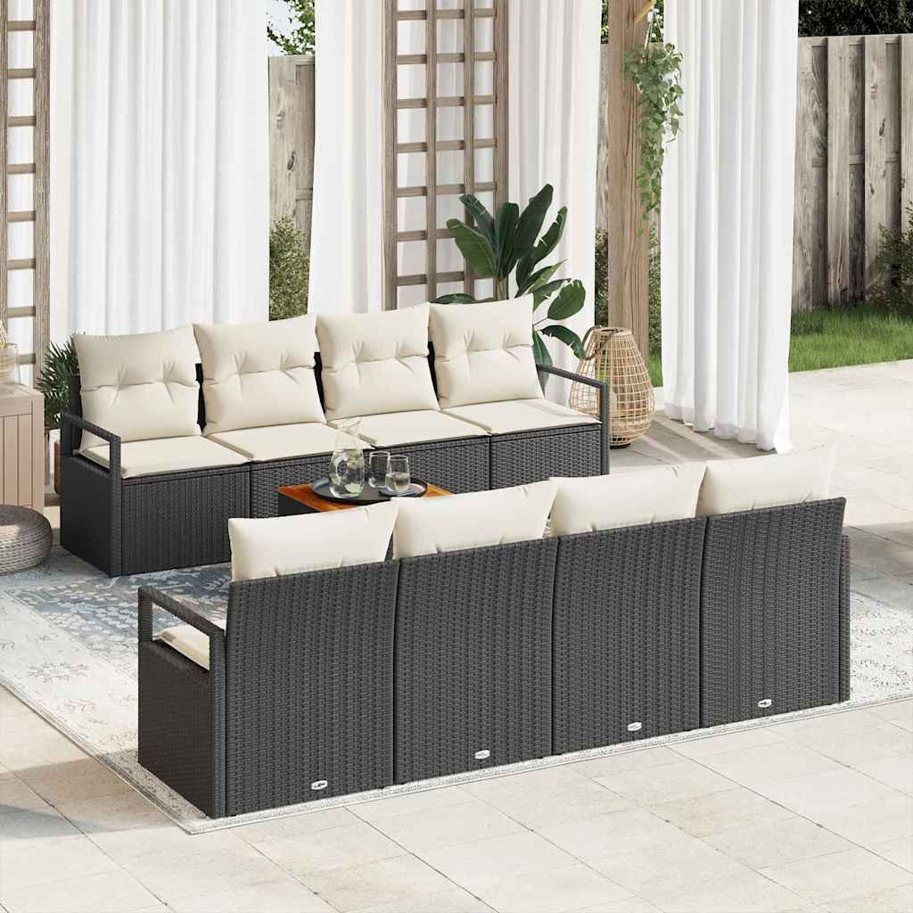 Ensemble de canapé de jardin avec coussin 9 pcs Noir polyrotin