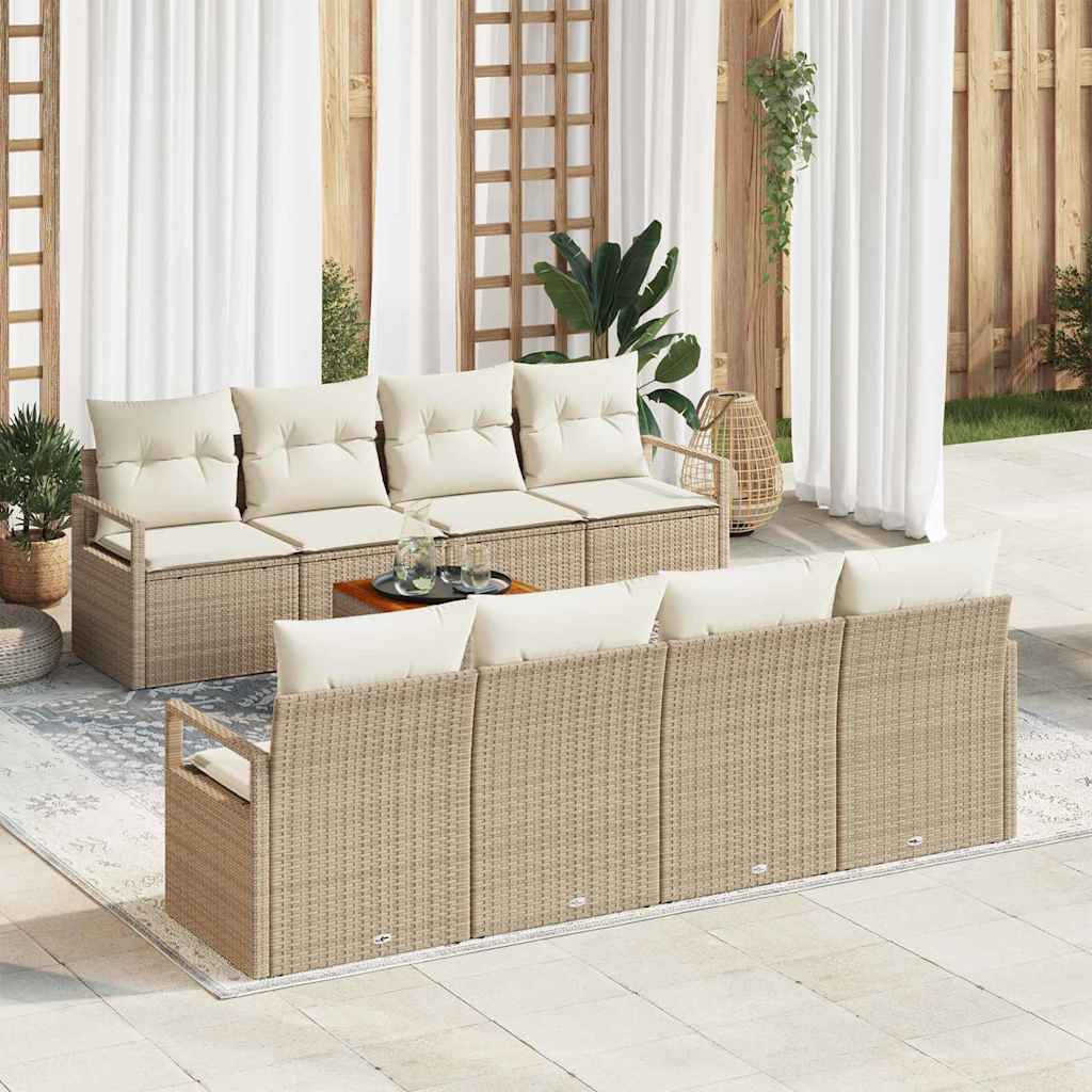 Ensemble de canapé de jardin avec coussin 9 pcs Beige polyrotin