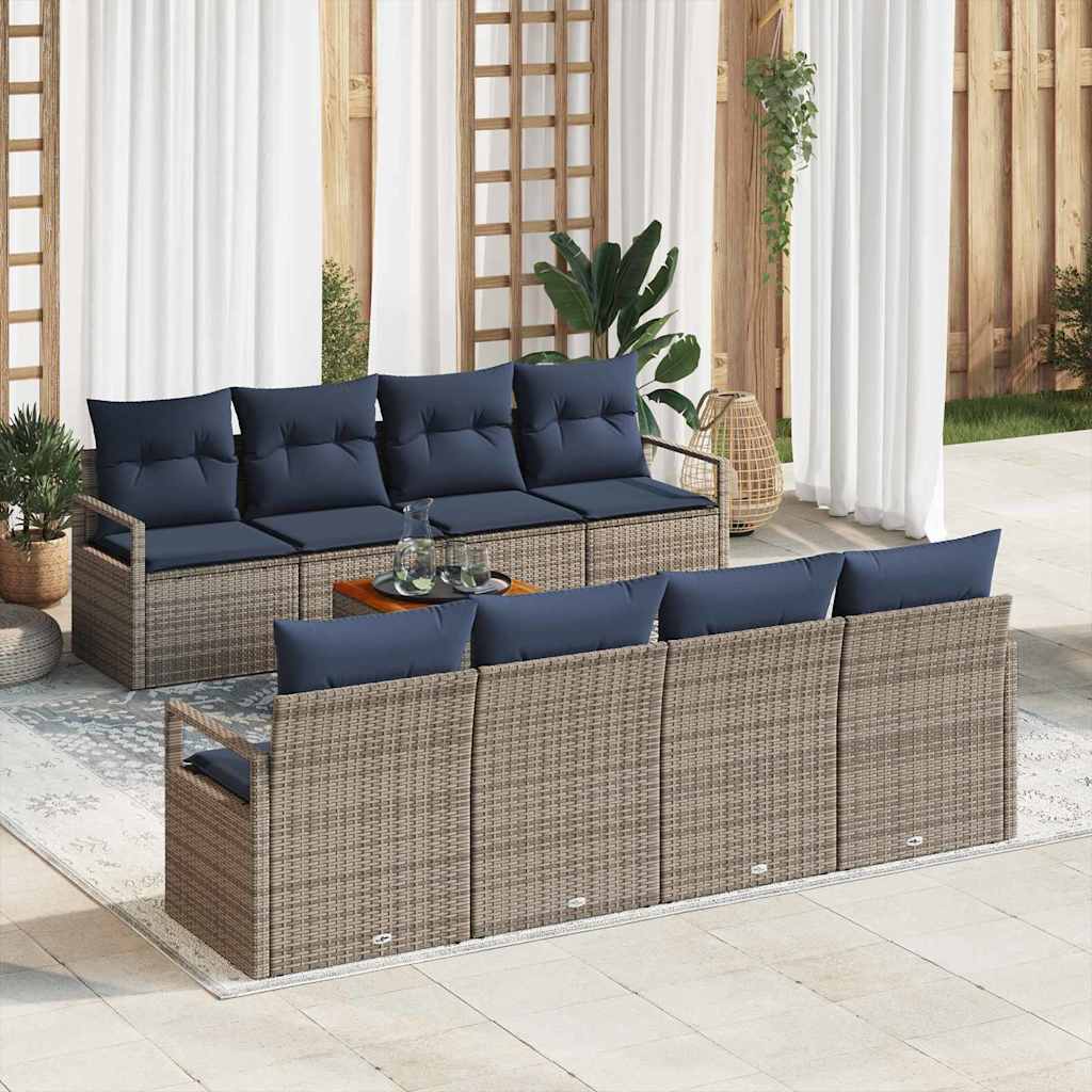 Ensemble de canapé de jardin avec coussin 9 pcs Gris polyrotin