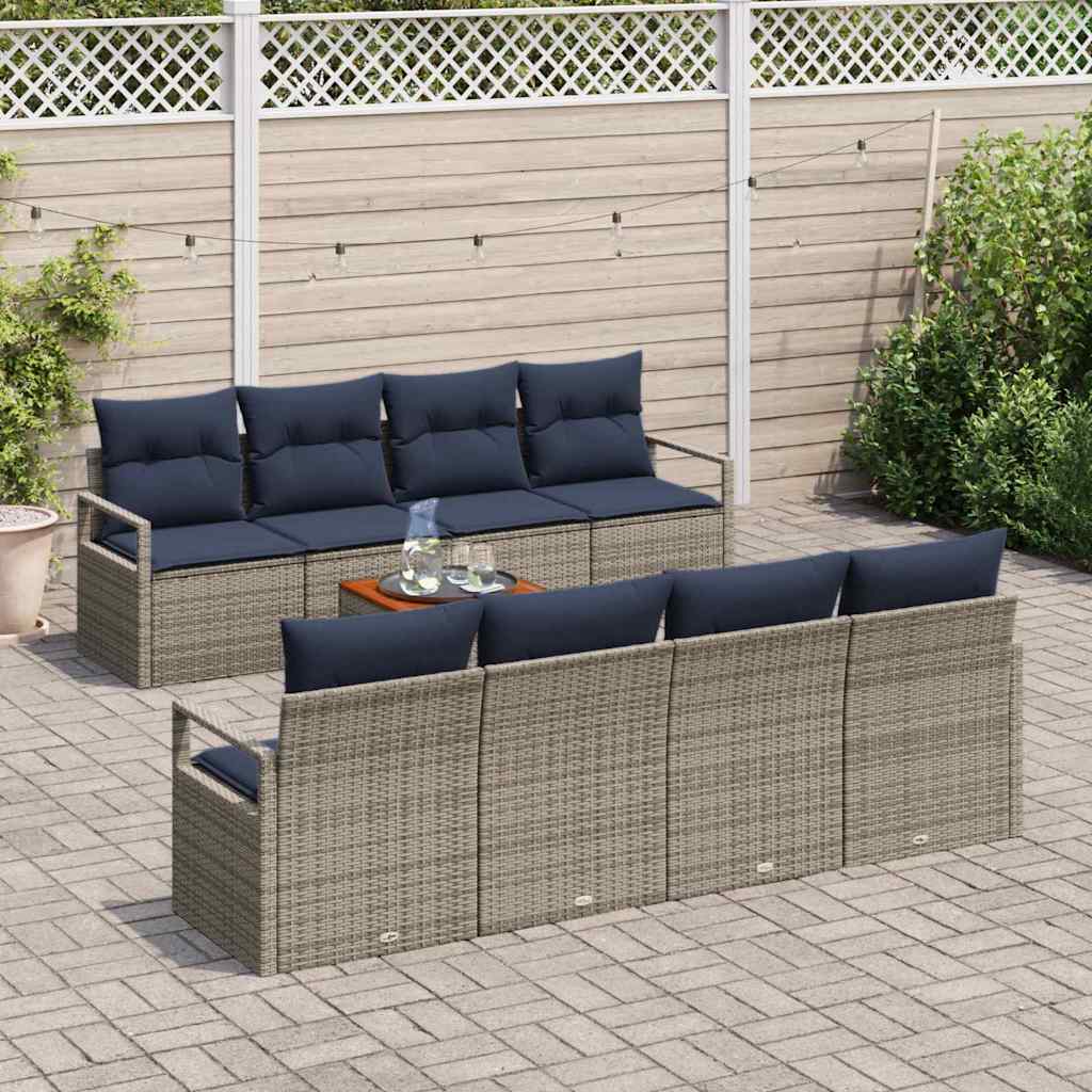 Ensemble de canapé de jardin avec coussin 9 pcs Gris polyrotin