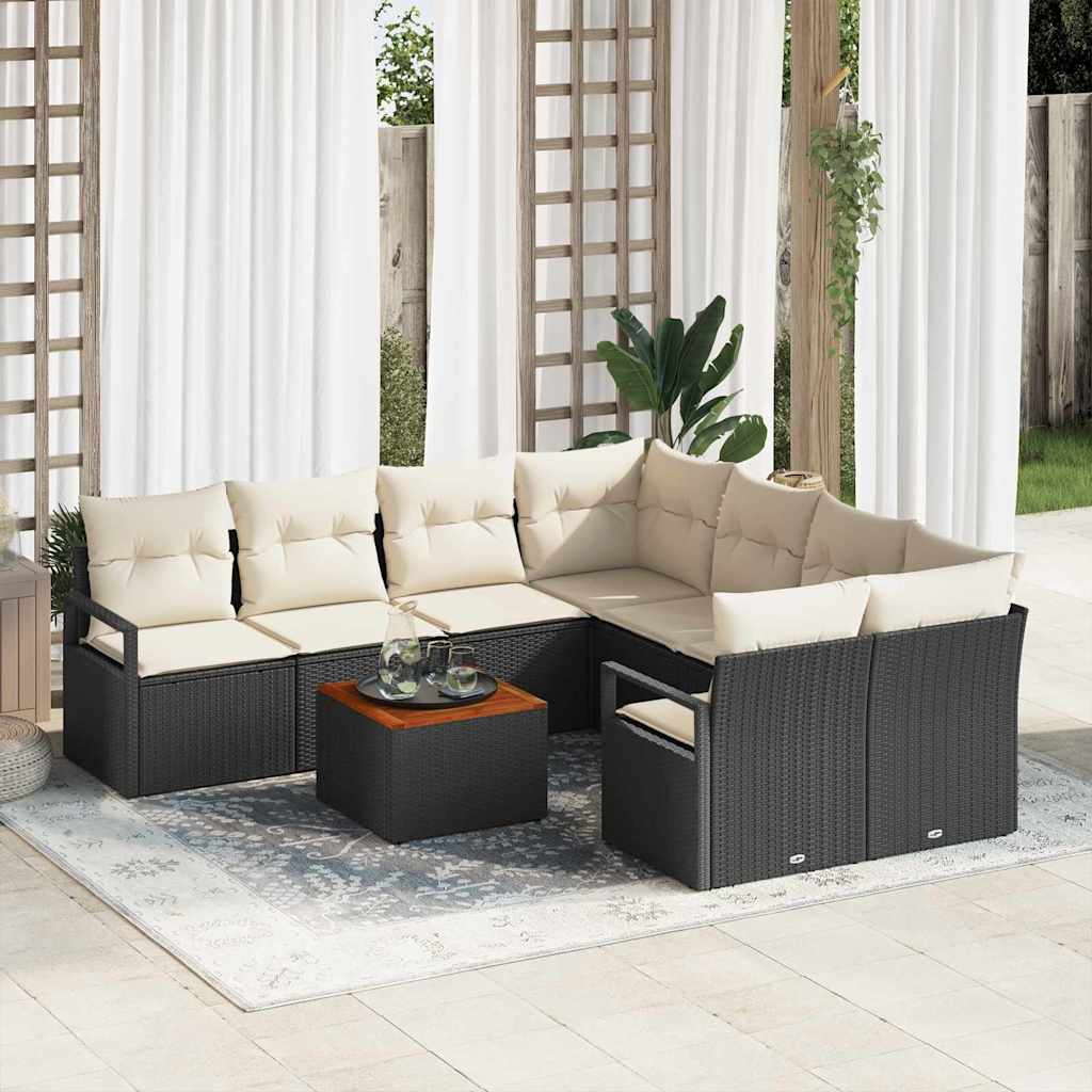 Ensemble de canapé de jardin avec coussin 9 pcs Noir polyrotin