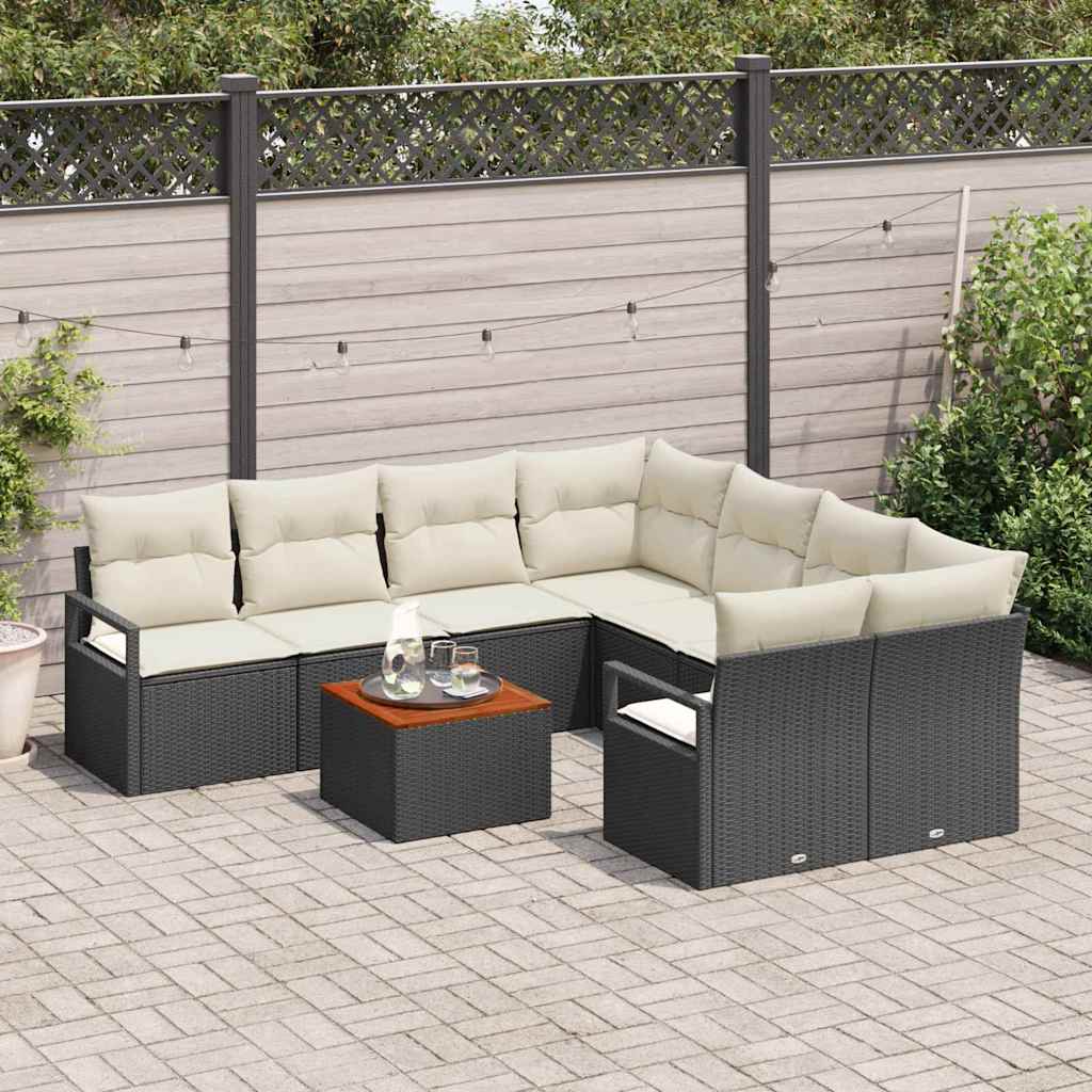 Ensemble de canapé de jardin avec coussin 9 pcs Noir polyrotin