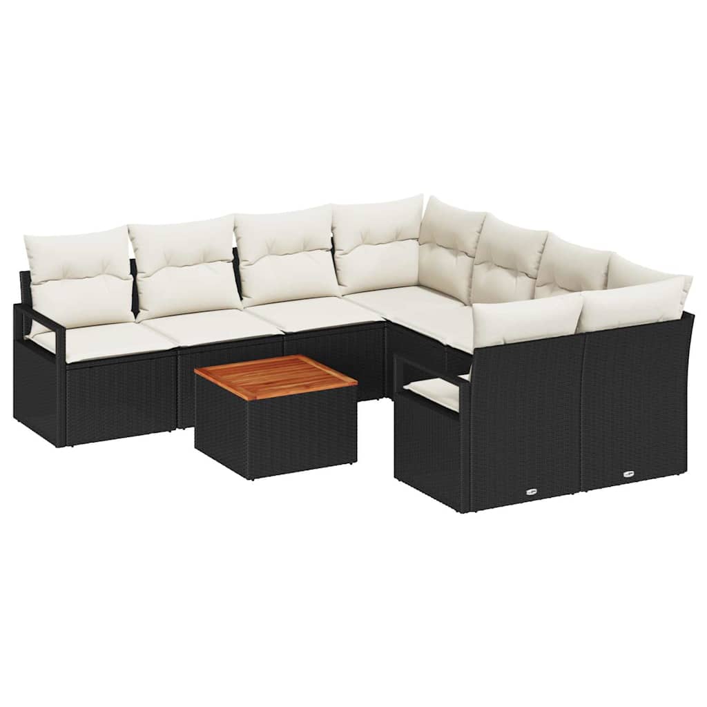 Ensemble de canapé de jardin avec coussin 9 pcs Noir polyrotin
