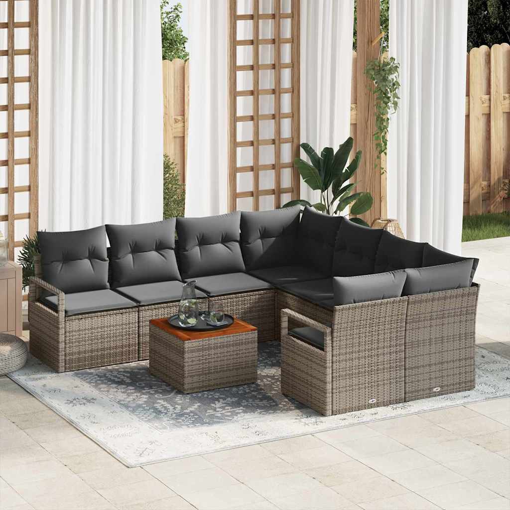 Ensemble de canapé de jardin avec coussin 9 pcs Gris polyrotin