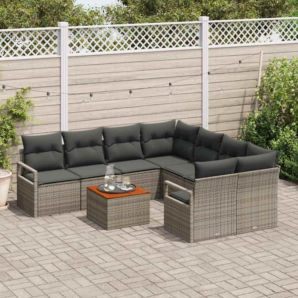Ensemble de canapé de jardin avec coussin 9 pcs Gris polyrotin
