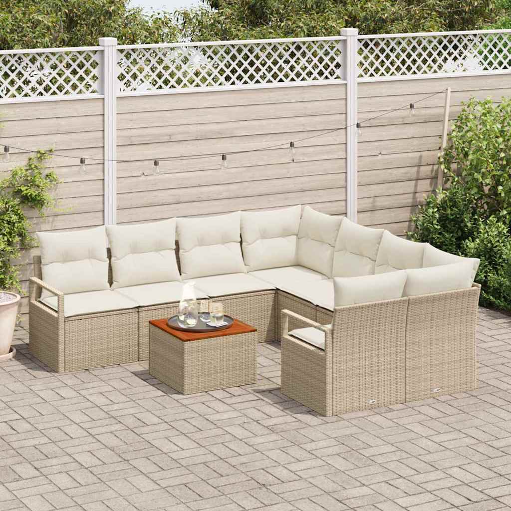 Ensemble de canapé de jardin avec coussin 9 pcs Beige polyrotin
