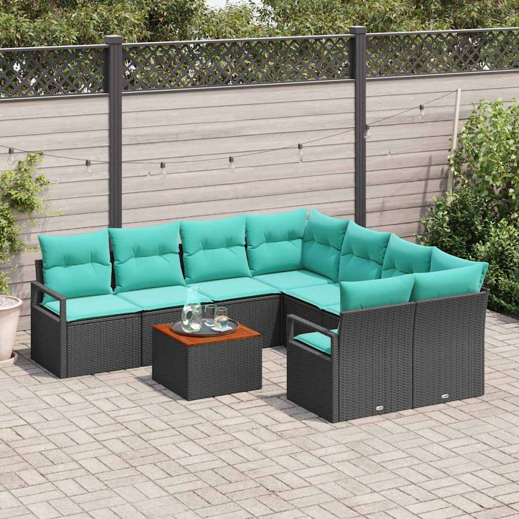 Ensemble de canapé de jardin avec coussin 9 pcs Noir polyrotin