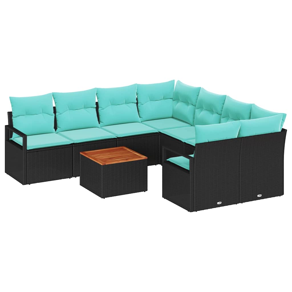 Ensemble de canapé de jardin avec coussin 9 pcs Noir polyrotin