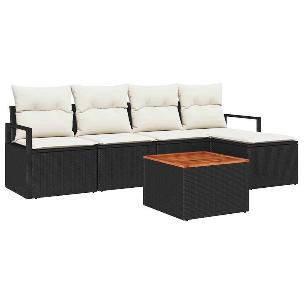 Ensemble de canapé de jardin avec coussin 6 pcs Noir polyrotin