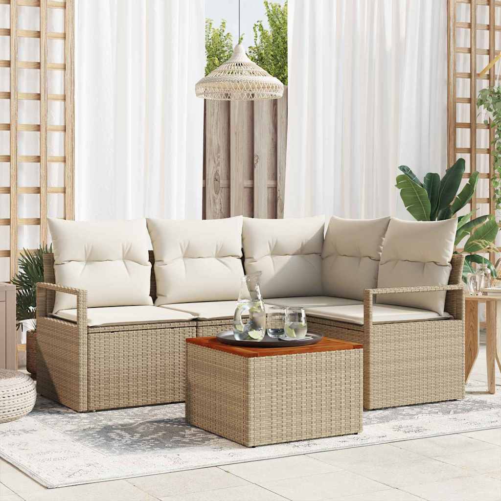 Ensemble de canapé de jardin avec coussin 5 pcs Beige polyrotin