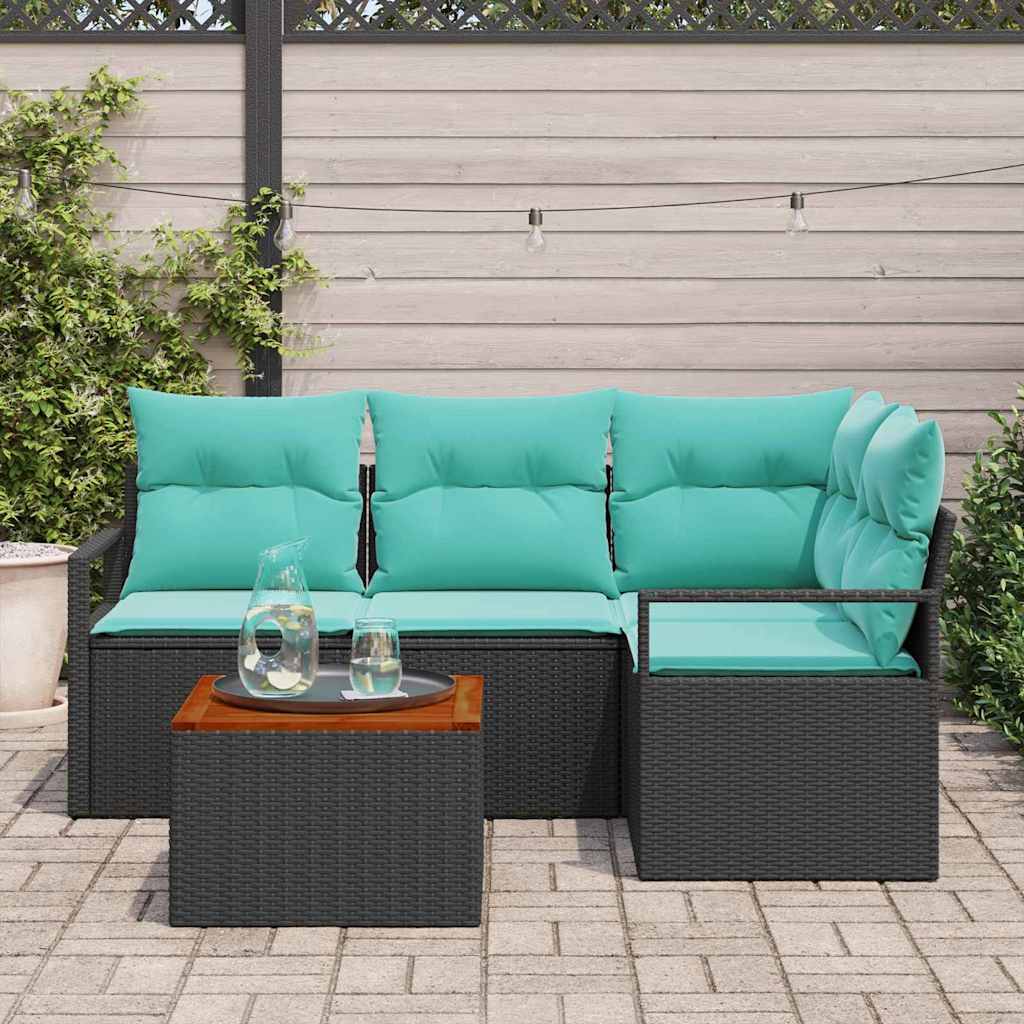 Ensemble de canapé de jardin avec coussin 5 pcs Noir polyrotin