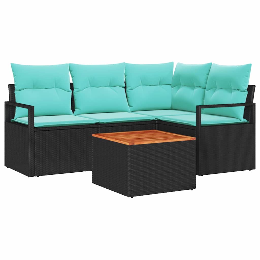Ensemble de canapé de jardin avec coussin 5 pcs Noir polyrotin