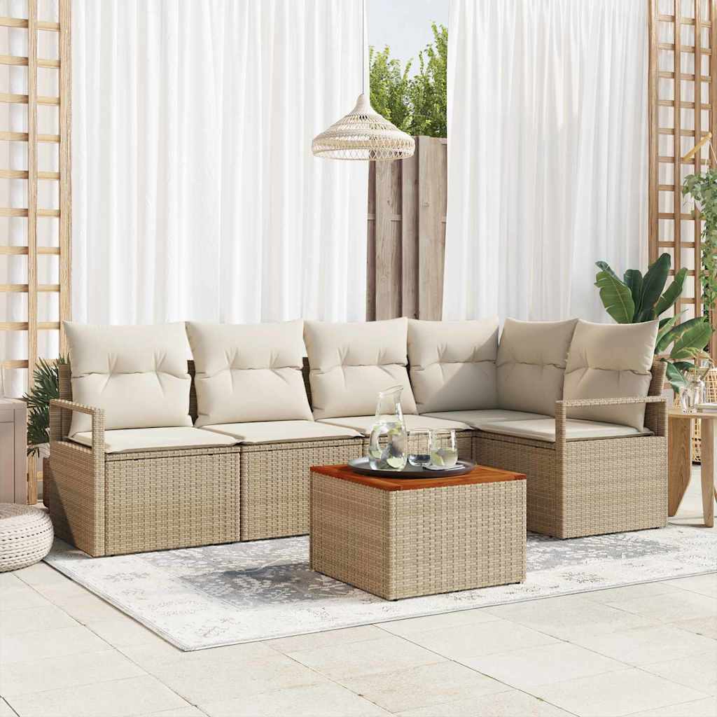 Ensemble de canapé de jardin avec coussin 6 pcs Beige polyrotin