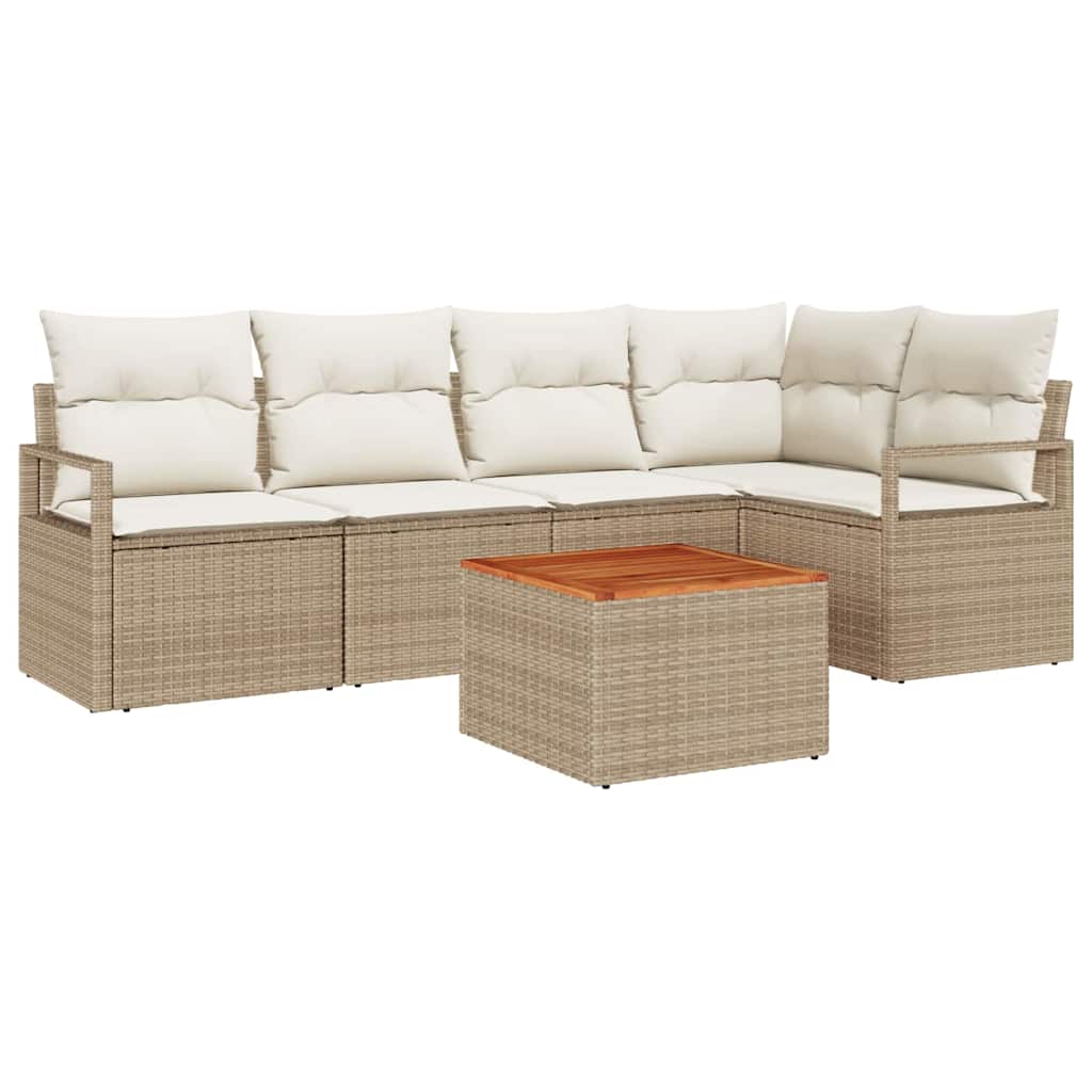 Ensemble de canapé de jardin avec coussin 6 pcs Beige polyrotin