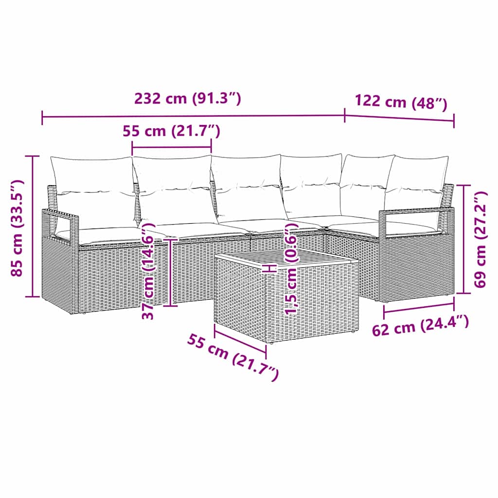 Ensemble de canapé de jardin avec coussin 6 pcs Beige polyrotin