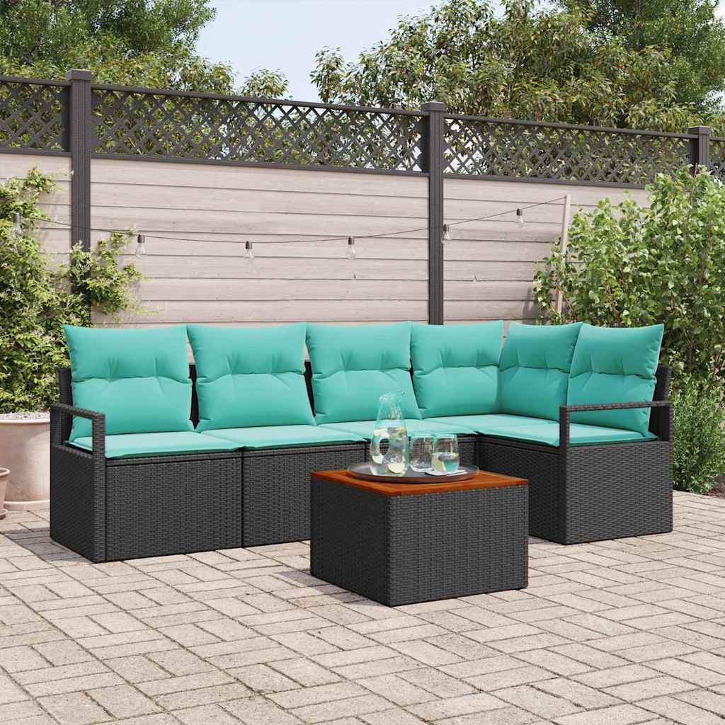Ensemble de canapé de jardin avec coussin 6 pcs Noir polyrotin - XIOS