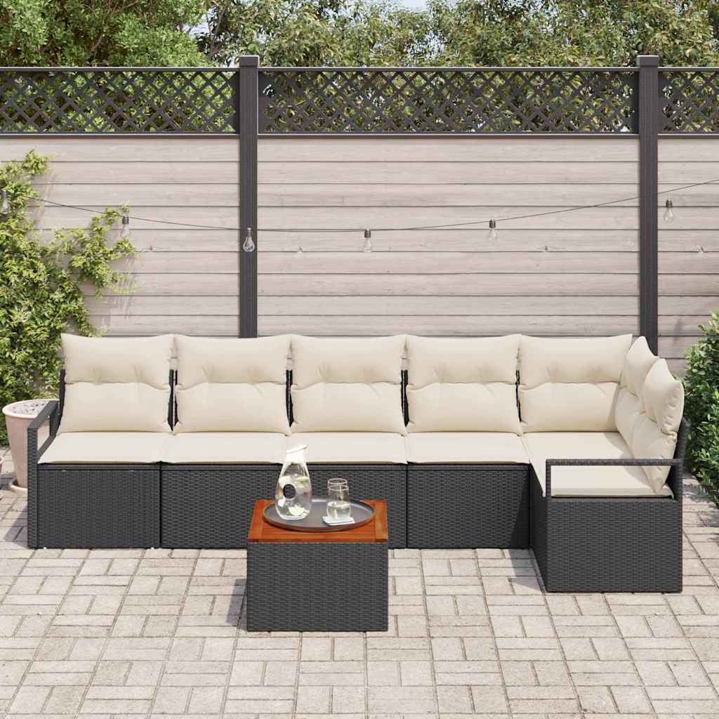 Ensemble de canapé de jardin avec coussin 7 pcs Noir polyrotin - XIOS
