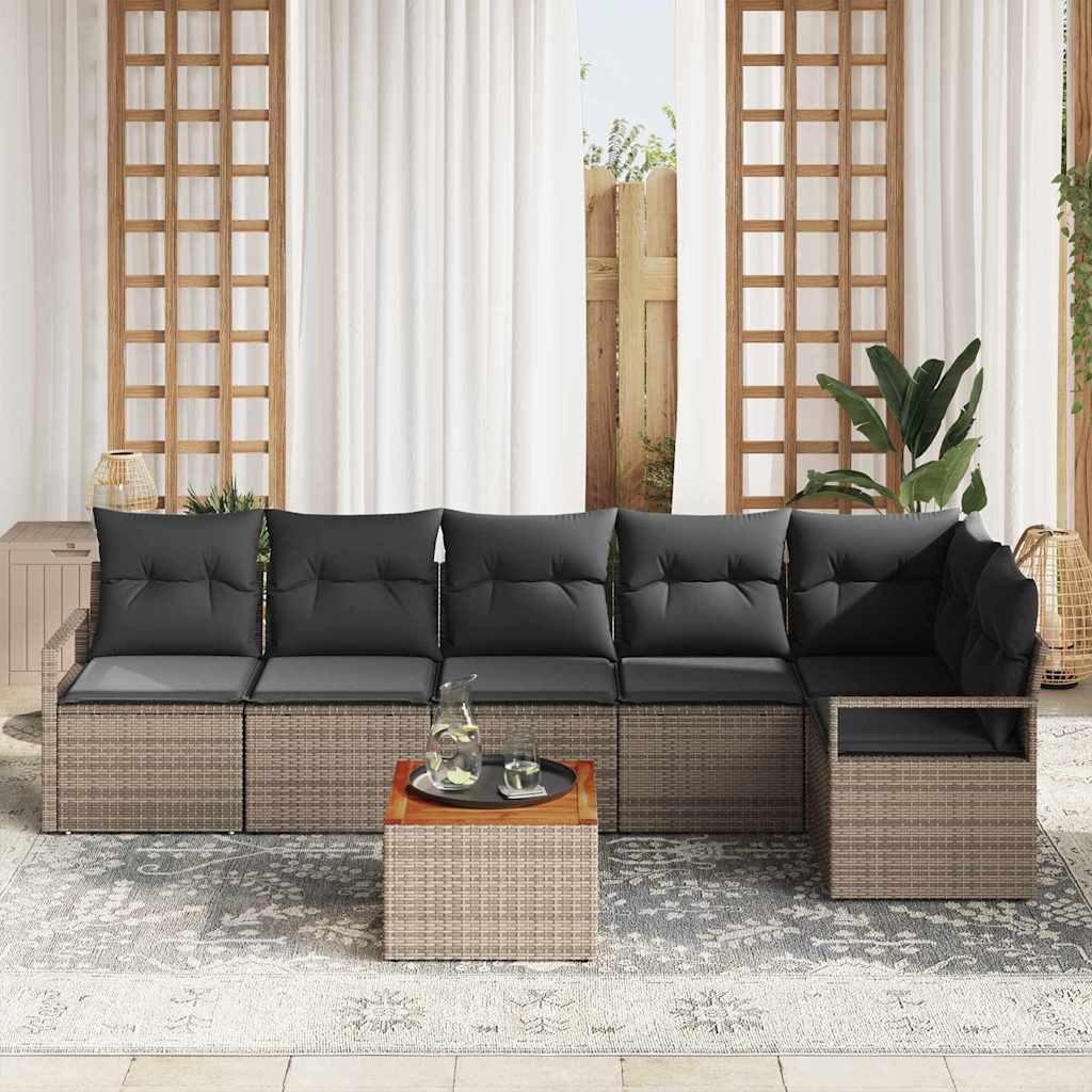 Ensemble de canapé de jardin avec coussin 7 pcs Gris polyrotin - XIOS