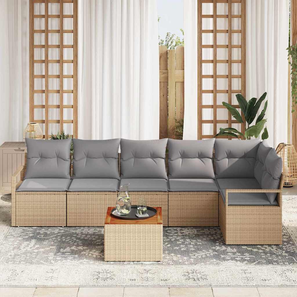 Ensemble de canapé de jardin avec coussin 7 pcs Beige polyrotin