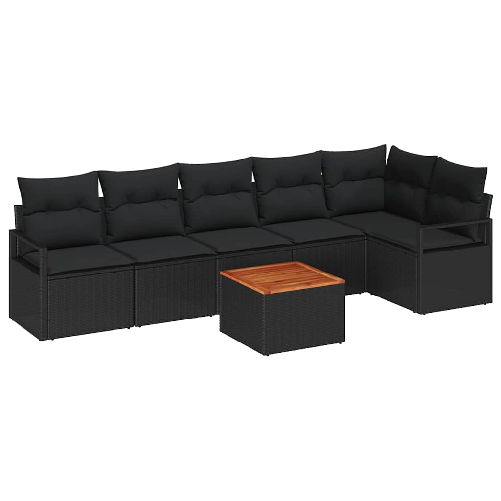Ensemble de canapé de jardin avec coussin 7 pcs Noir polyrotin