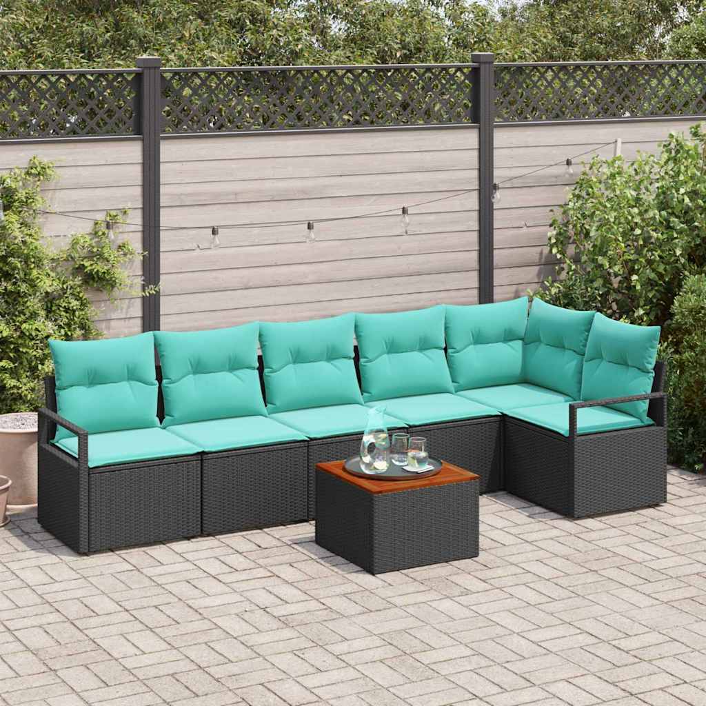 Ensemble de canapé de jardin avec coussin 7 pcs Noir polyrotin