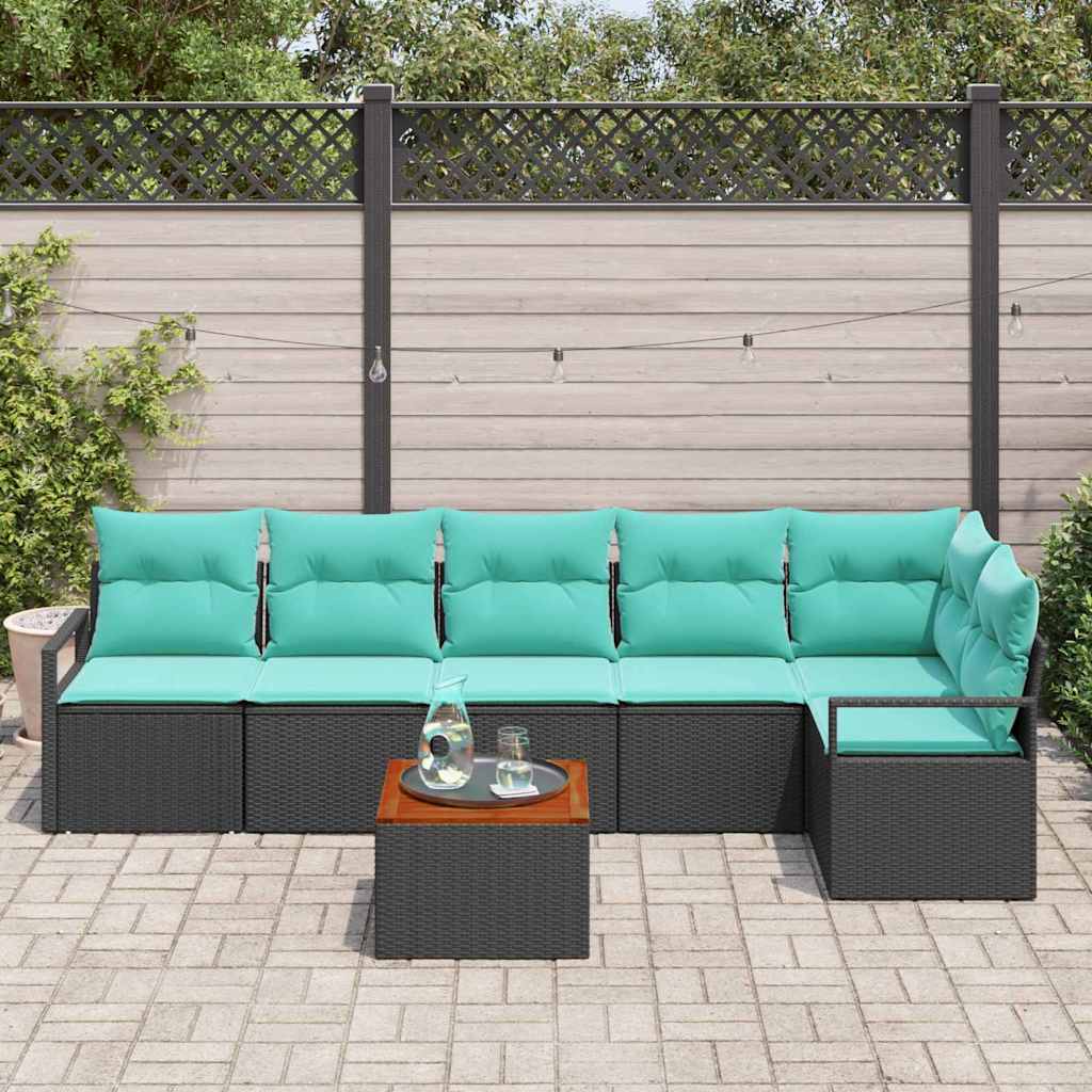 Ensemble de canapé de jardin avec coussin 7 pcs Noir polyrotin