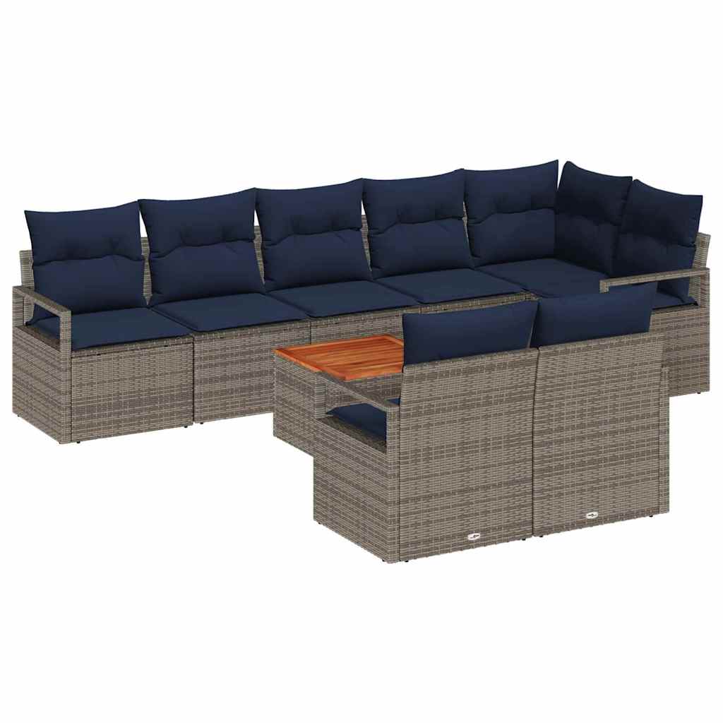 Ensemble de canapé de jardin avec coussin 9 pcs Gris polyrotin
