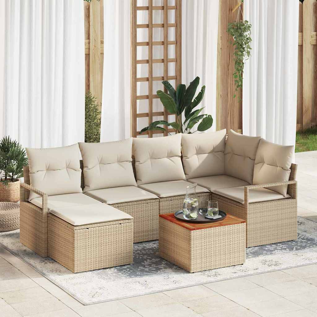 Ensemble de canapé de jardin avec coussin 7 pcs Beige polyrotin