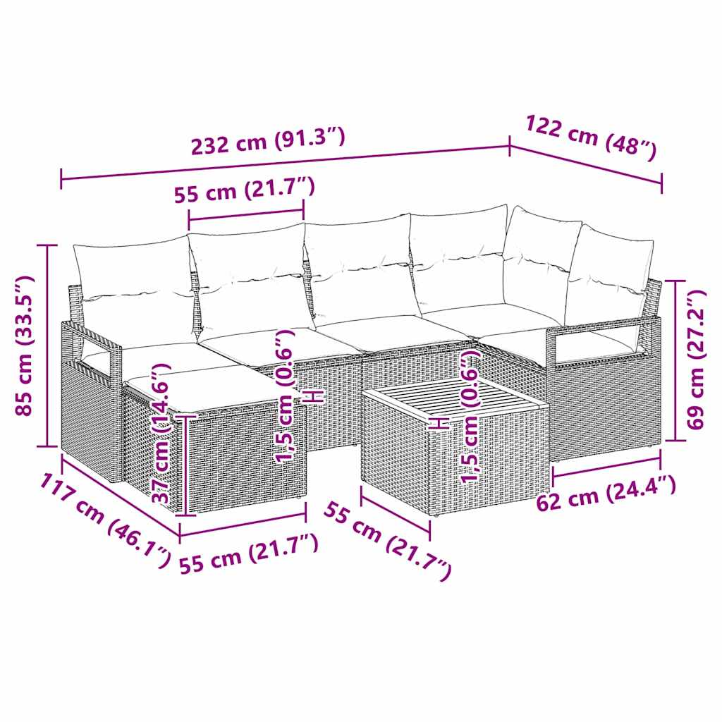 Ensemble de canapé de jardin avec coussin 7 pcs Noir polyrotin
