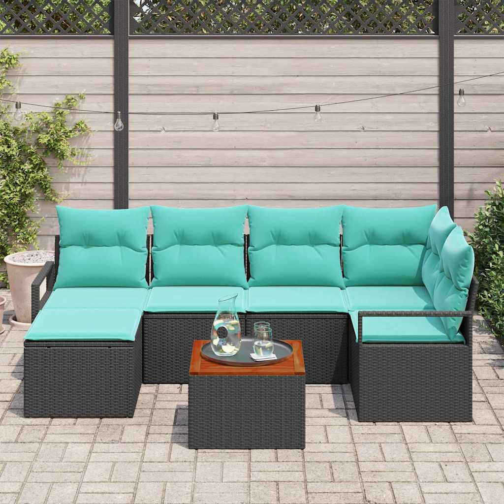 Ensemble de canapé de jardin avec coussin 7 pcs Noir polyrotin