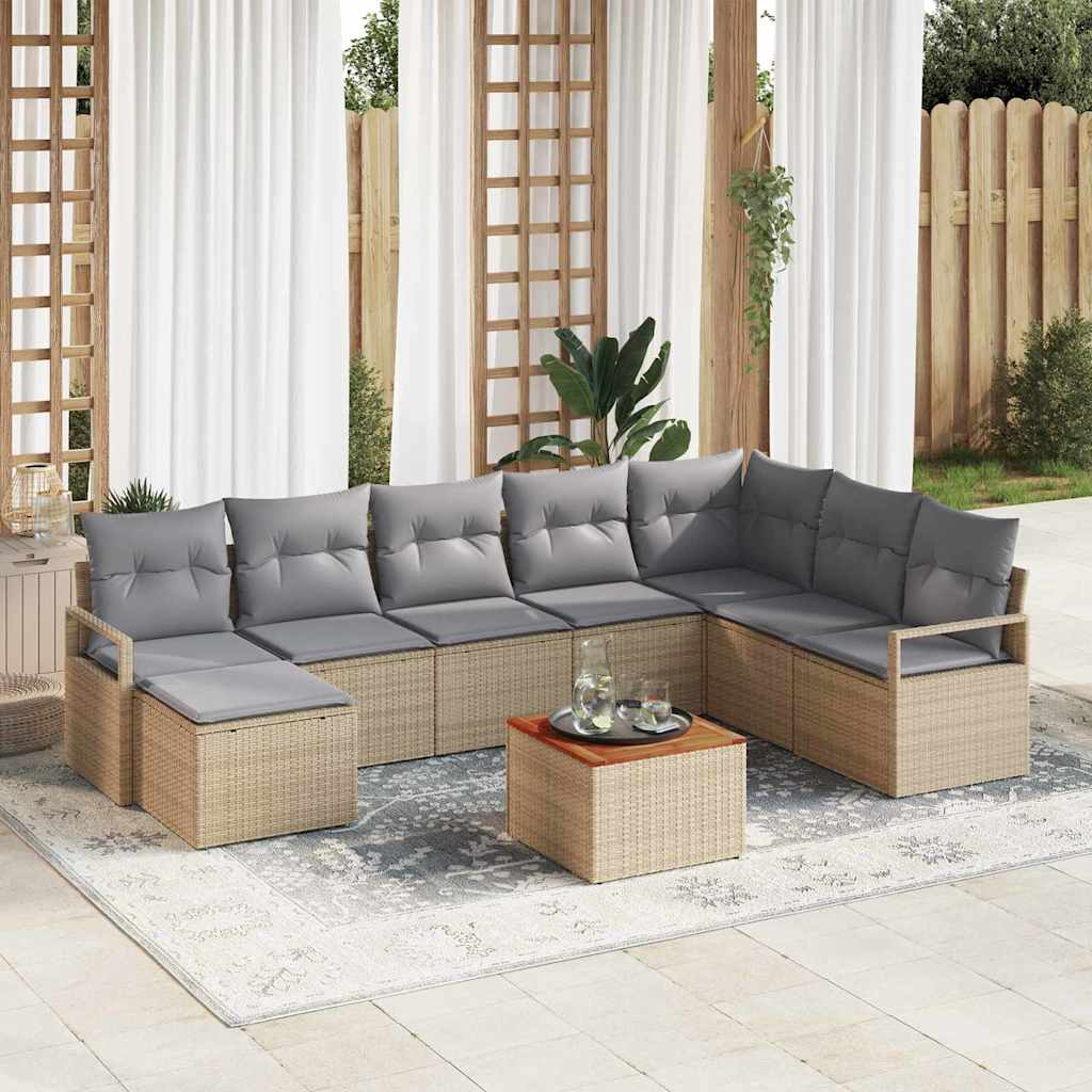 Ensemble de canapé de jardin avec coussin 8 pcs Beige polyrotin