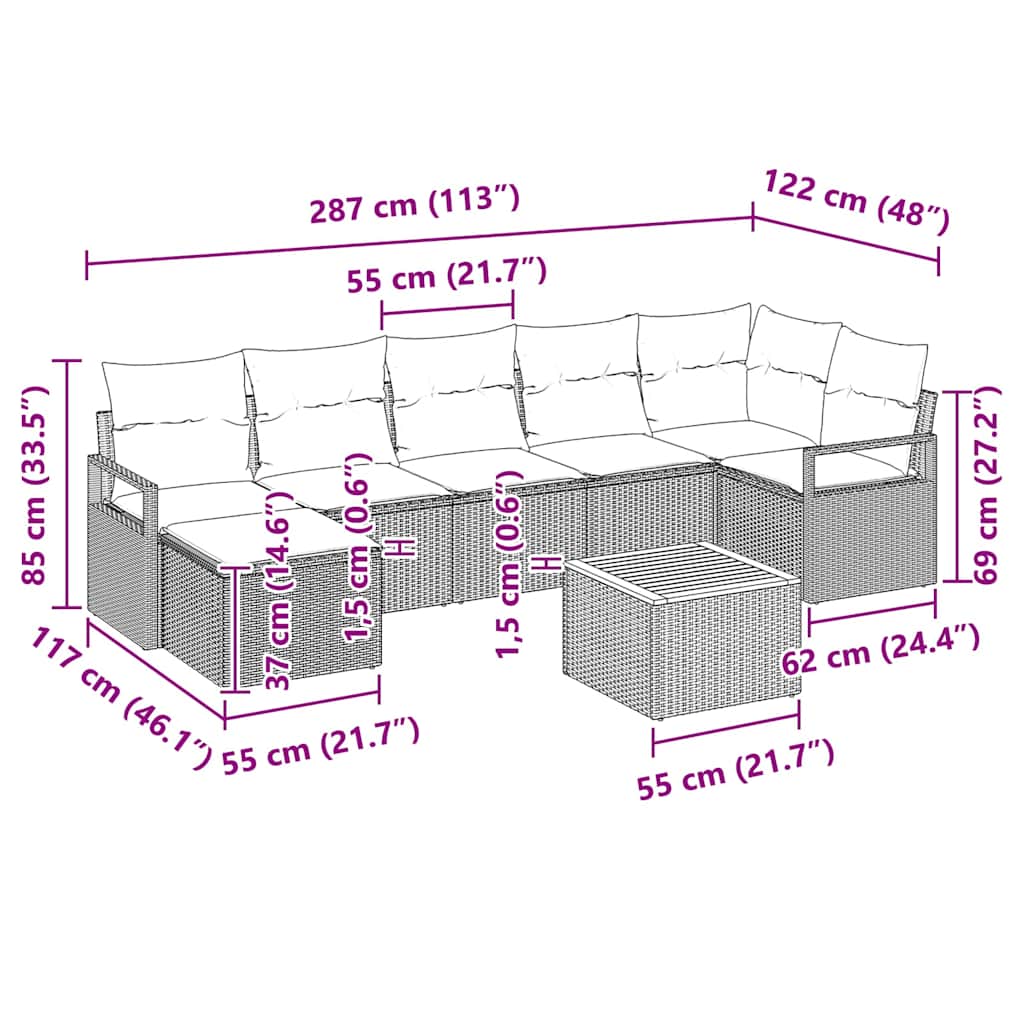 Ensemble de canapé de jardin avec coussin 8 pcs Noir polyrotin