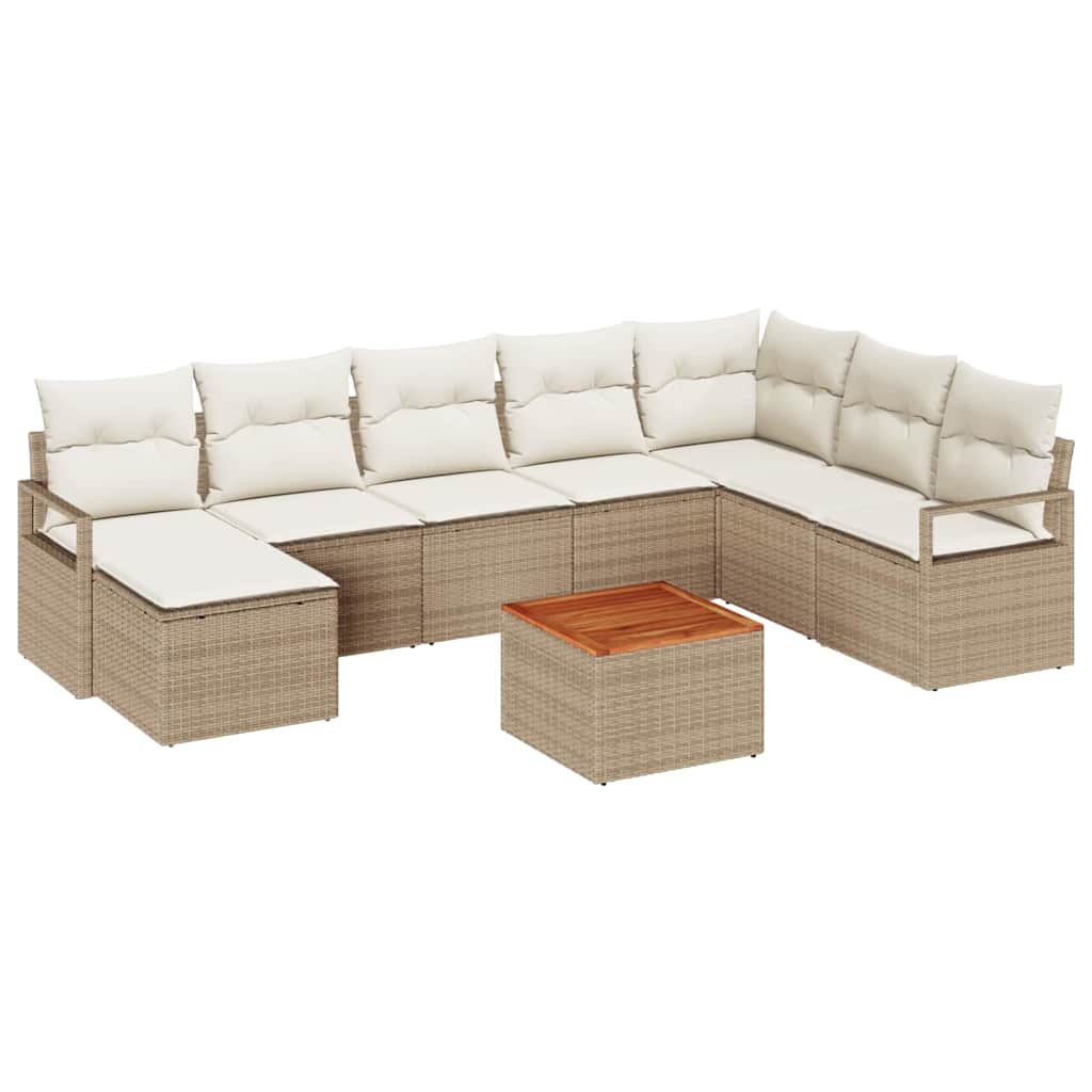 Ensemble de canapé de jardin avec coussin 9 pcs Beige polyrotin