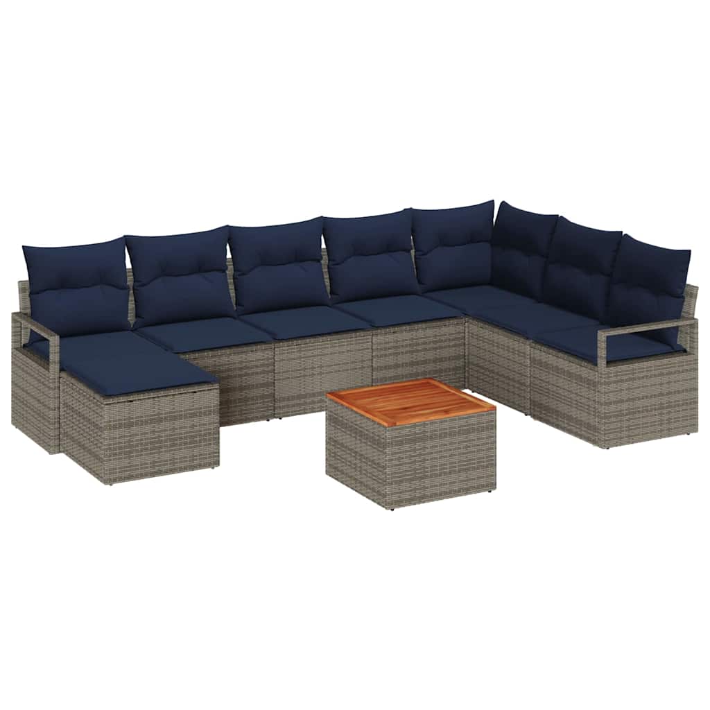 Ensemble de canapé de jardin avec coussin 9 pcs Gris polyrotin