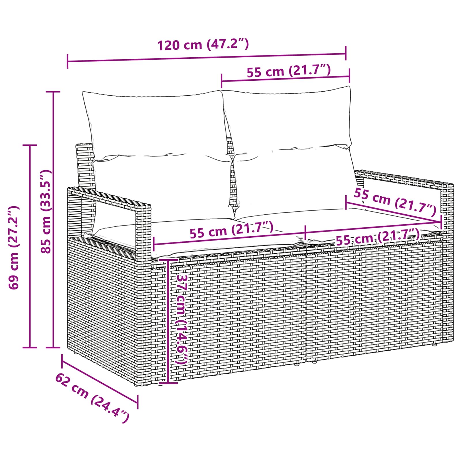 Ensemble de canapé de jardin avec coussin 9 pcs Gris polyrotin