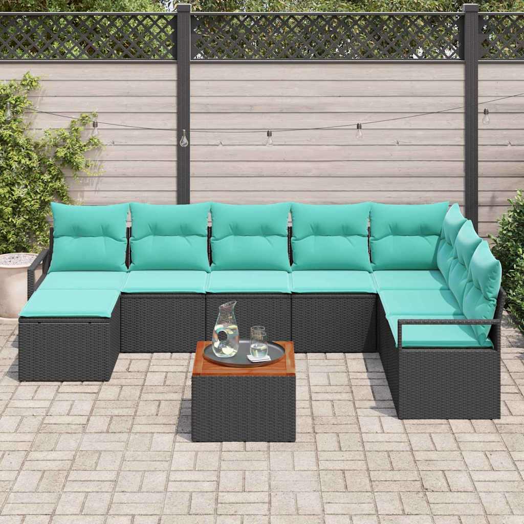 Ensemble de canapé de jardin avec coussin 9 pcs Noir polyrotin